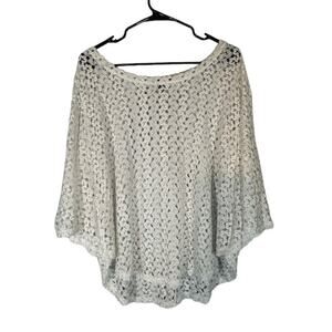 Style&Co White Angel Sleeve Netted Round Hem Knit Blouse Women Sz 1X